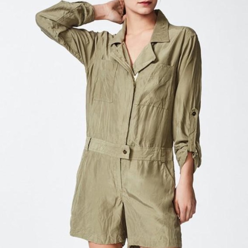 ARTELIER by Nicole Miller NY 3/4 Sleeve Silk Military Style Romper | S